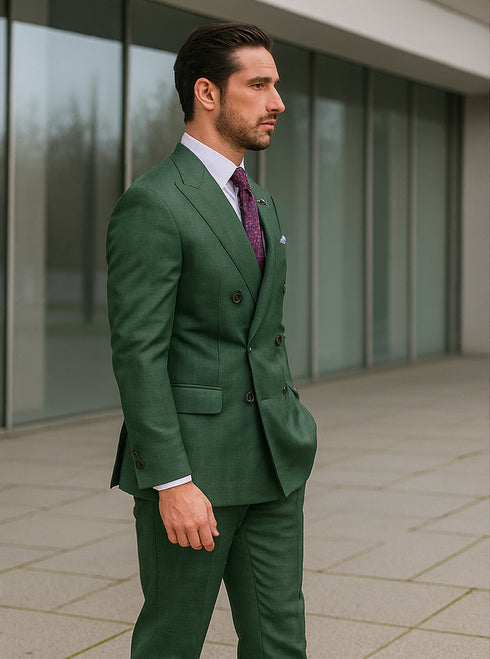 Modern Green Business Suit – Double-Breasted Formal Ensemble