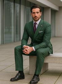 Modern Green Business Suit – Double-Breasted Formal Ensemble