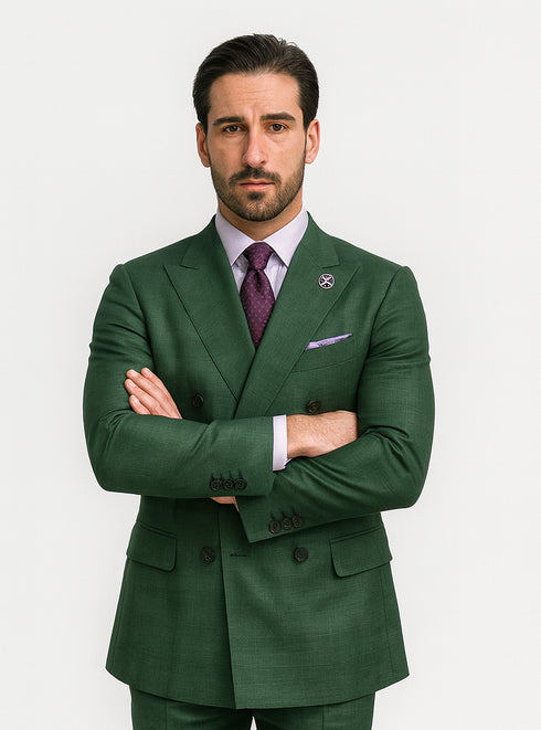 Modern Green Business Suit – Double-Breasted Formal Ensemble