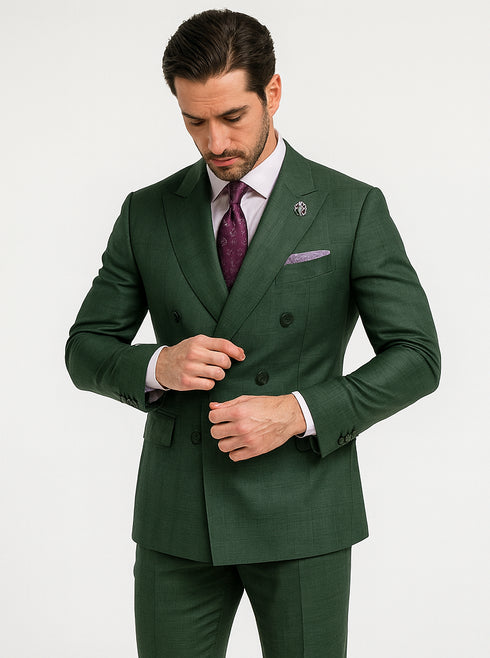 Modern Green Business Suit – Double-Breasted Formal Ensemble