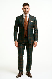 Mens Green Suit - Designer Brand Suit No Pleated Pants Modern Fit