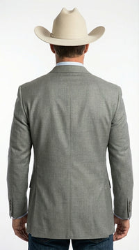 Mens Grey Western Three Button Blazer – Classic Cowboy Style Formal Jacket Business Casual Sport Coat
