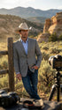 Mens Grey Western Three Button Blazer – Classic Cowboy Style Formal Jacket Business Casual Sport Coat