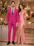 Mens Hot Pink Tuxedo Dinner Jacket + Pants with Shawl Lapel – Slim Fit 2-Piece Suit for Weddings, Proms Suit in Fuchsia Color