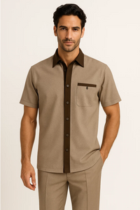 Mens Houndstooth Walking Suit by Dreams by Zacchi – 2 Piece Lei sure Set in brown/tan-99