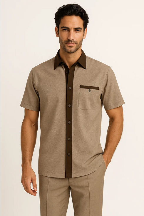 Mens Houndstooth Walking Suit by Dreams by Zacchi – 2 Piece Lei sure Set in brown/tan-99