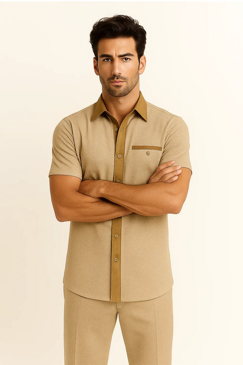 Men’s Houndstooth Walking Suit by Dreams by Zacchi – 2 MPiece Lei sure Set in camel- $99