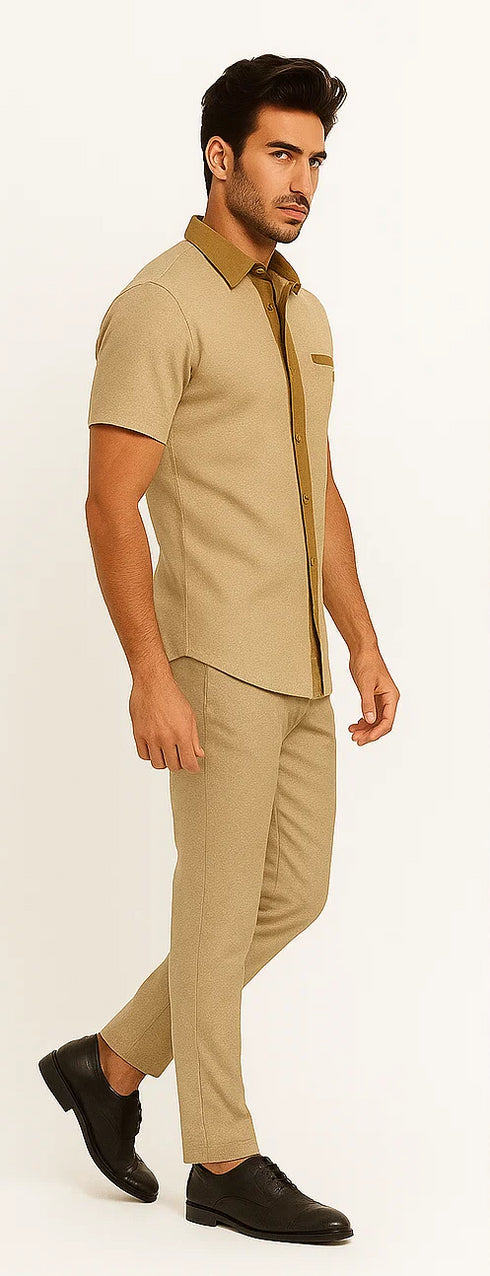 Men’s Houndstooth Walking Suit by Dreams by Zacchi – 2 MPiece Lei sure Set in camel- $99