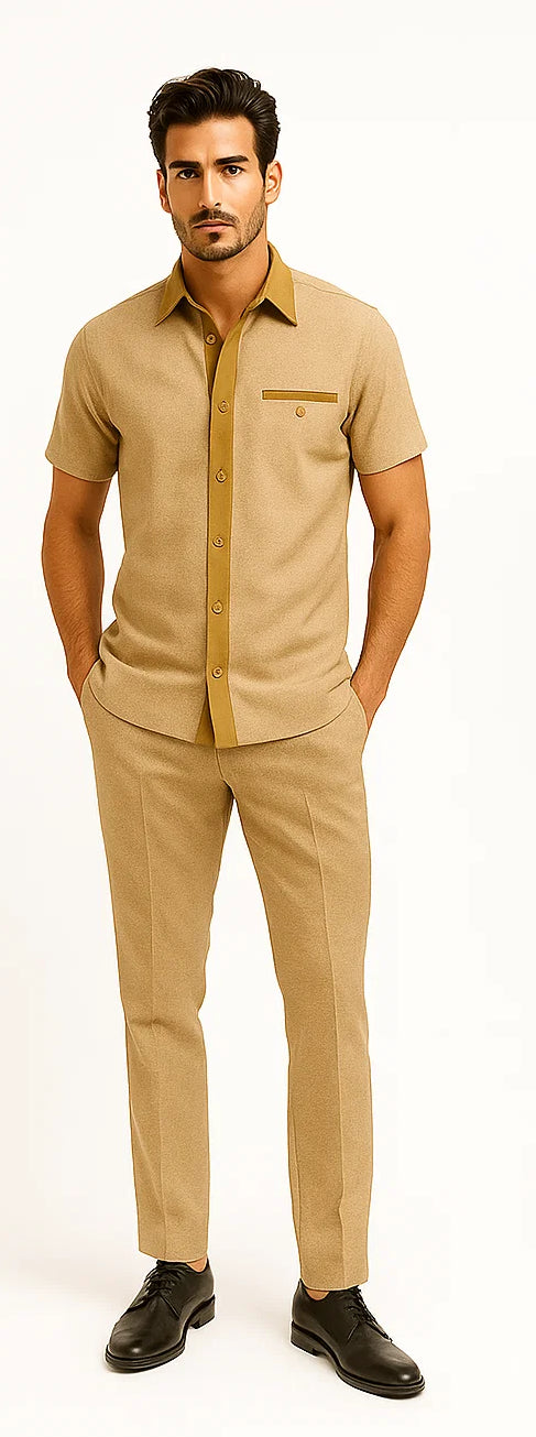 Men’s Houndstooth Walking Suit by Dreams by Zacchi – 2 MPiece Lei sure Set in camel- $99