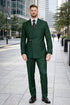 Mens Designer Tailored Fit Hunter Green Double Breasted Wool Suit with Metal Buckle Closure