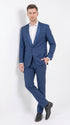 Mens Indigo Cobalt Blue Light Royal Blue Tuxedo Suit – Satin Shawl Lapel Wedding, Prom and Formal 2-Piece Suit