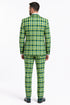 Men's Designer One Button Peak Lapel Italian Wool Suit with Double Breasted Vest in Hunter Green Plaid