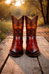 Men's King Exotic Snip Toe Eel Boots Handcrafted Burnished Cognac (494RD0857)
