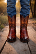 Men's King Exotic Snip Toe Eel Boots Handcrafted Burnished Cognac (494RD0857)
