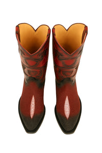 Men's King Exotic Snip Toe Stingray Boots Single Stone Handmade Burnished Burgundy (494R1243)