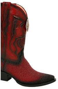 Men's King Exotic Snip Toe Stingray Boots Single Stone Handmade Burnished Burgundy (494R1243)