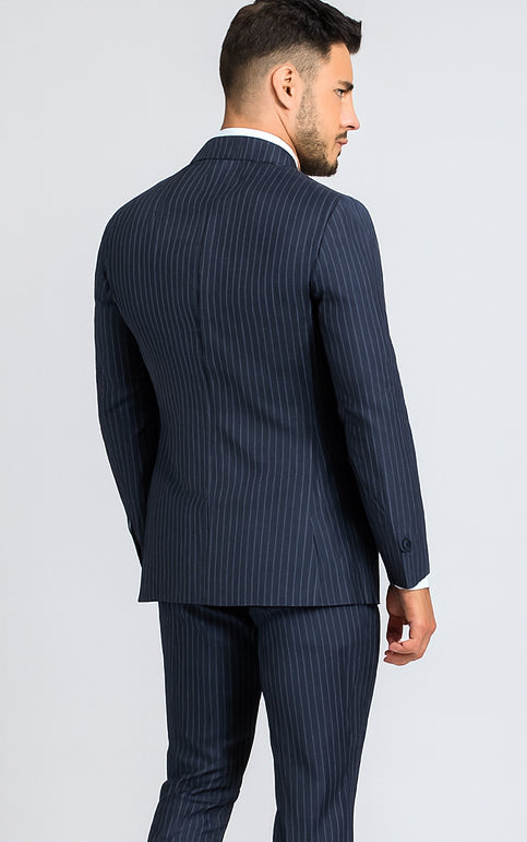 Mens Kingsman Double Breasted Navy Pinstripe Suit