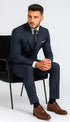 Mens Kingsman Double Breasted Navy Pinstripe Suit