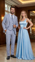 Mens Light Blue Plaid Three Piece Suit – Windowpane Check Wedding and Business Formal Suit Set