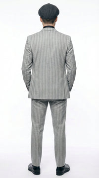 Mens Light Gray and Black Pinstripe 3 Piece Suit – Peaky Blinders Inspired Vintage Gangster 1920s Suit