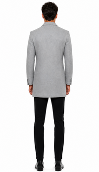 Mens Light Grey Slim Fit Wool Peacoat