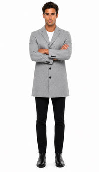 Mens Light Grey Slim Fit Wool Peacoat