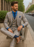 Men’s Modern Check Suit with Vest – Fashionable Three-Piece Set
