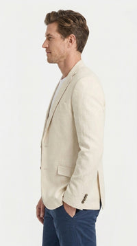 Mens Light Tan Sport Coat – Two-Button Classic Blazer for Business, Wedding & Casual Wear Cream Ivory Linen Fabric