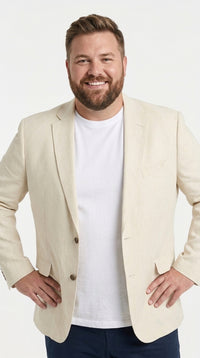 Mens Light Tan Sport Coat – Two-Button Classic Blazer for Business, Wedding & Casual Wear Cream Ivory Linen Fabric