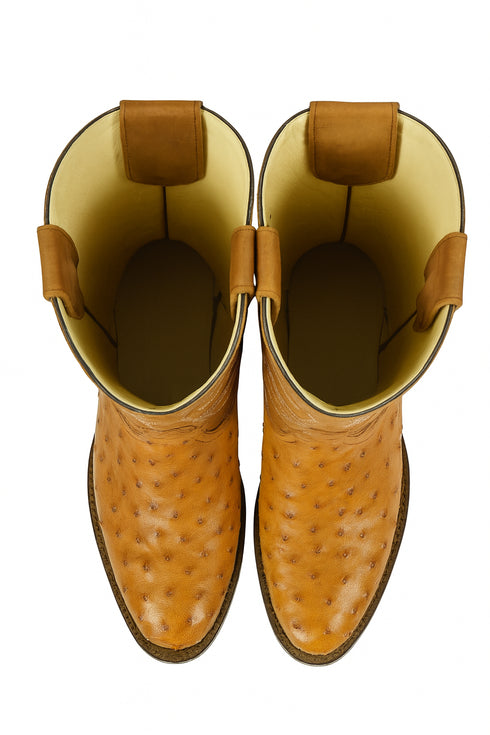 Men's Los Altos Original Full Quill Ostrich Boots Round Toe - Amber 650354