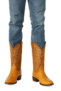 Men's Los Altos Original Full Quill Ostrich Boots Round Toe - Amber 650354