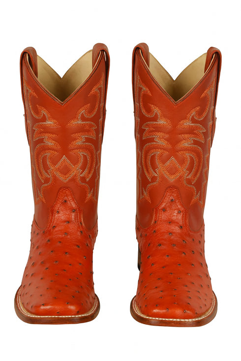 Men's Los Altos Ostrich Skin Wide Square Toe Boots - B