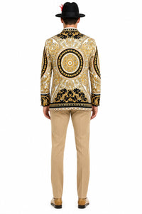 Men’s Black and Gold Baroque Blazer with Matching Pants, Hat, and Shoes – Luxury Party and Wedding Outfit Set