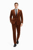 Mens Brown Velvet 2-Piece Suit – Luxury Slim Fit Formal Blazer and Pants Set in Rust Copper Color