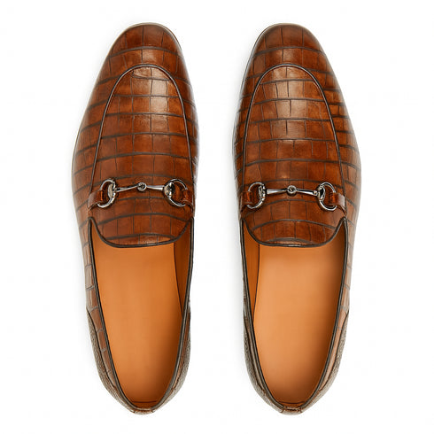 Mens Mezlan Borgese Alligator Dress Shoe Loafer in Cognac