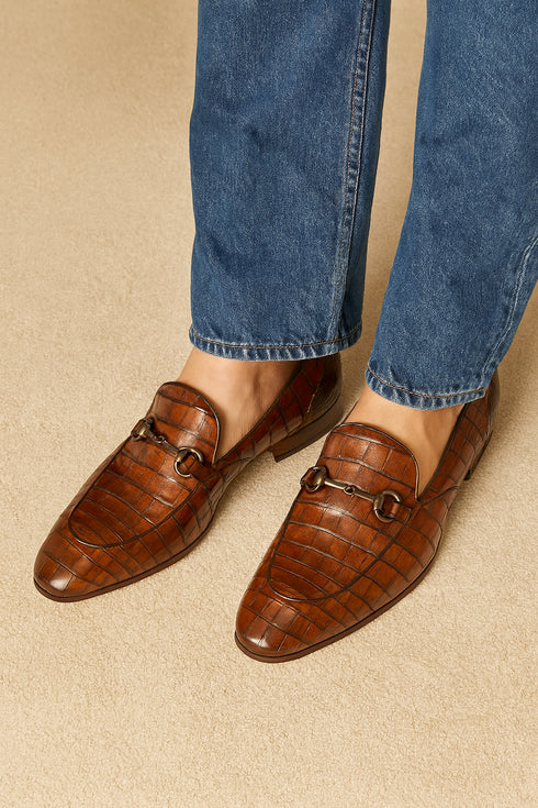 Mens Mezlan Borgese Alligator Dress Shoe Loafer in Cognac