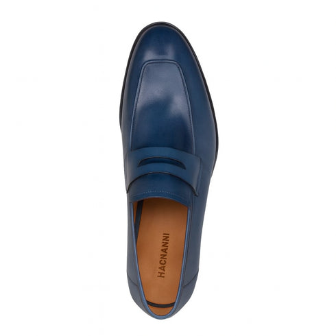 Mens Mezlan Classic Calfskin Slip on Penny Loafer Dress Shoe in Blue
