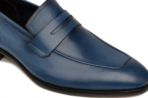 Mens Mezlan Classic Calfskin Slip on Penny Loafer Dress Shoe in Blue