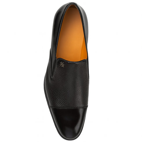 Mens Mezlan Milani Calf & Deerskin Cap Toe Slip on Loafer Dress Shoe in Black