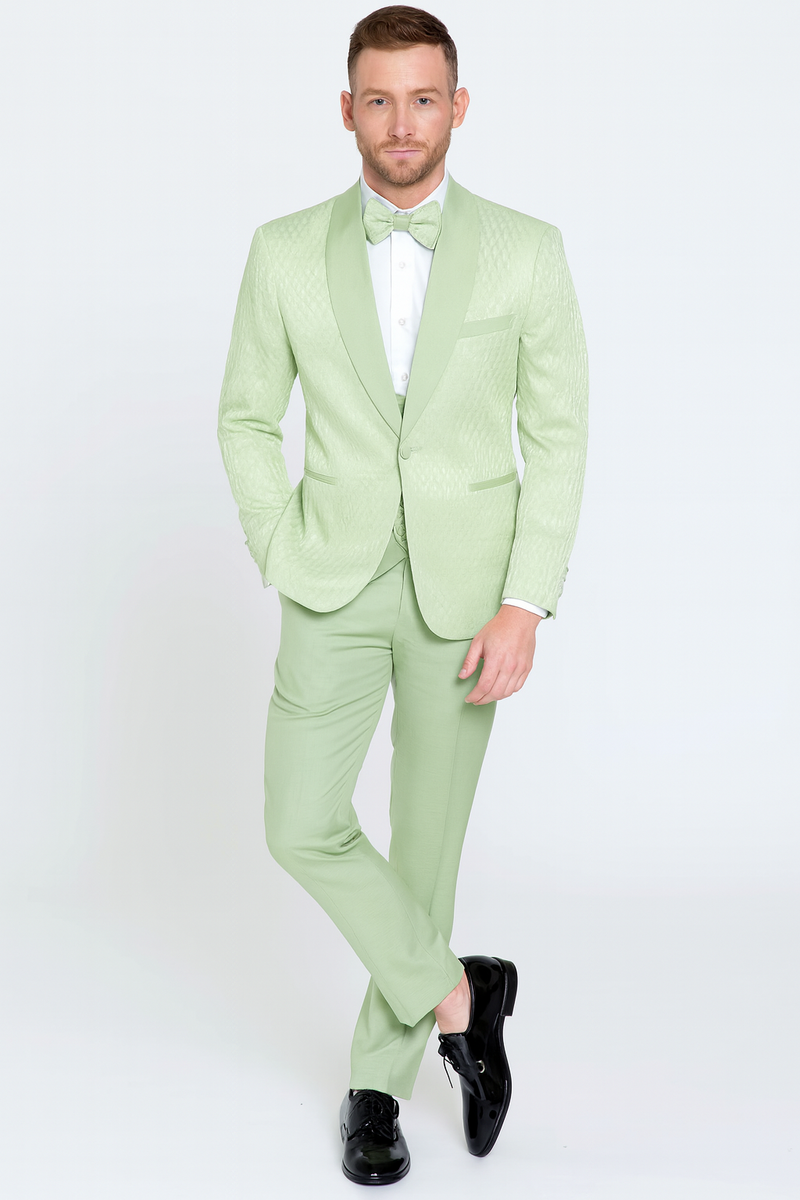 Men's Mint Green Tuxedo Suit – Slim Fit Shawl Lapel with Matching Bow –  OvercoatUSA
