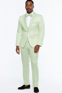Men’s Mint Green Tuxedo Suit – Slim Fit Shawl Lapel with Matching Bow Tie in Sage Green Color - Light Green