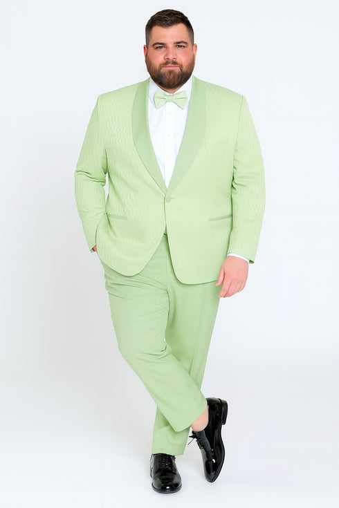Men’s Mint Green Tuxedo Suit – Slim Fit Shawl Lapel with Matching Bow Tie in Sage Green Color - Light Green
