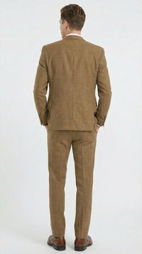 Mens Mocca Brown Taupe textured 1920s Great Gatsby Inspired Suit – Vintage Three Piece Retro Formal Suit Peak Lapel