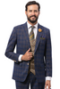 Marc Darcy Wedding Suits Men's Modern Fit Double Windowpane Plaid Suit with Paisley Vest in Navy Blue
