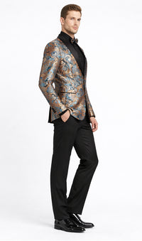 Men's Modern Fit Japanese Paisley Print Teal Green Tuxedo