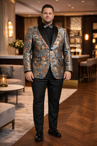 Men's Modern Fit Japanese Paisley Print Teal Green Tuxedo