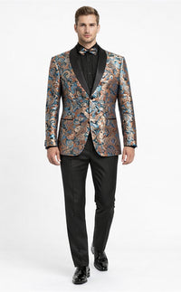 Men's Modern Fit Japanese Paisley Print Teal Green Tuxedo