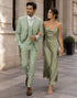 Mens Modern Fit Two Button Vested Sharkskin Business Moss Green Suit
