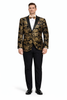 Mens Modern Fit Velvet Floral Paisley Foil Gold and Black Tuxedo Jacket