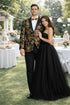 Mens Modern Fit Velvet Floral Paisley Foil Gold and Black Tuxedo Jacket